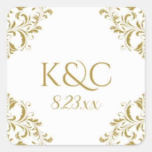 Elegantes Vintage Wedding Label   Nadine - Gold 2 Quadratischer Aufkleber