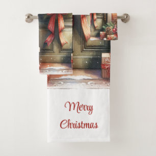 Elegantes Vintage-Weihnachts-Ferienhaus  Badhandtuch Set