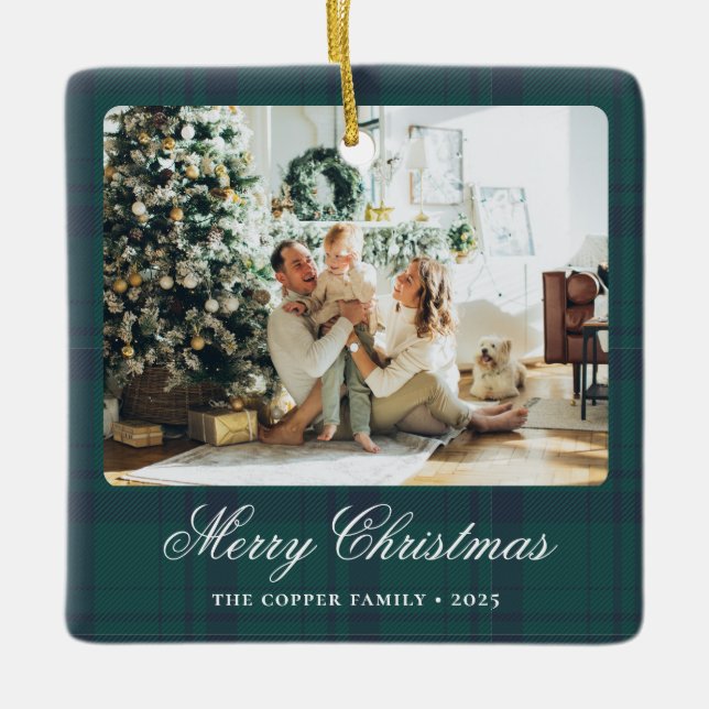 Elegantes Vintage Weihnachts-Foto Keramikornament (Vorderseite)