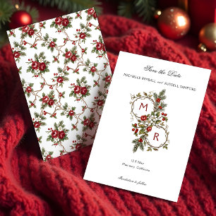 Elegantes Vintage-Weihnachts-Winter-Blumen-Monogra Save The Date