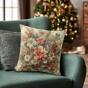 Elegantes Vintage-Weihnachtsblumen Kissen