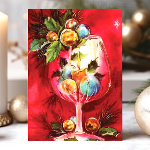 Elegantes Vintage-Weihnachtsweinglas mit Kerze Feiertagskarte