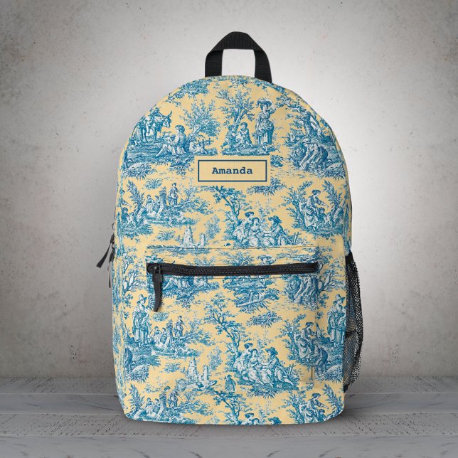 Elegantes Vintages aquamarines Jouy Bedruckter Rucksack (Von Creator hochgeladen)