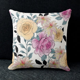 Elegantes Vintages Aquarellmuster Rose Blumenmuste Kissen