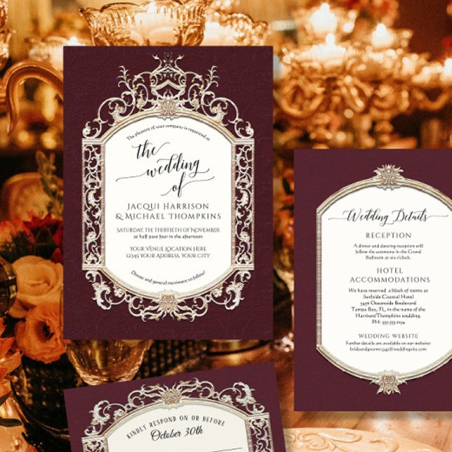 Elegantes Vintages Barock Viktorianisch Burgund Go Einladung (Von Creator hochgeladen)