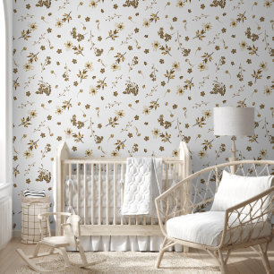 Elegantes Vintages Beige Botanisches Blumenmuster Tapete