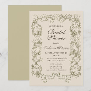 Elegantes Vintages Beige Creme Verziertes Brautpar Einladung