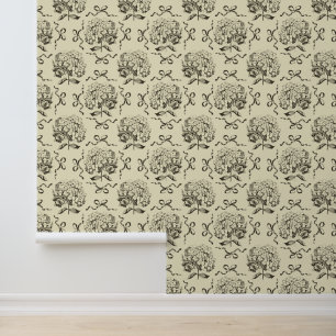 Elegantes Vintages Beige Hydrangea-Bow-Muster Tapete