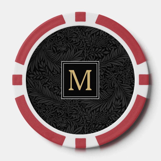 Elegantes Vintages Black Floral Gold Monogramm Pokerchips (Vorderseite)