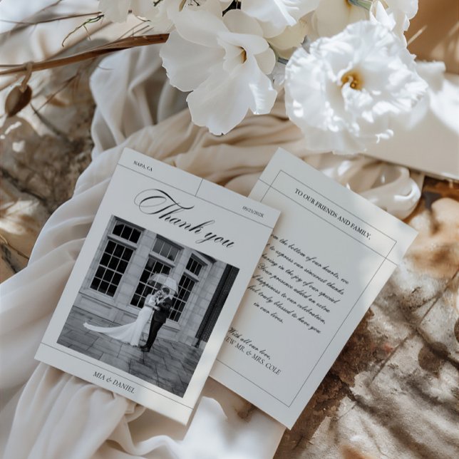 Elegantes Vintages Black & White Wedding Foto Dank Dankeskarte (Elegant Vintage Black & White Wedding Photo Thank Thank You Card)