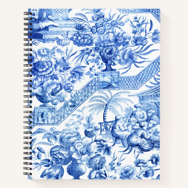 Elegantes Vintages Blau und Weiß Chinoiserie Noteb Notizbuch (Vorderseite)