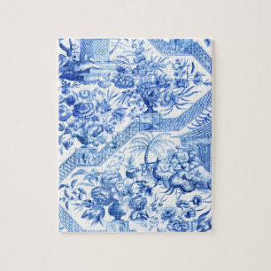 Elegantes Vintages Blau und Weiße Chinoiserie Puzzle