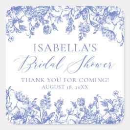 Elegantes Vintages, blauer Blumenstrauß-Brautparty Quadratischer Aufkleber