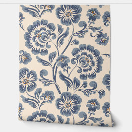 Elegantes Vintages blaues goldenes Blumenmuster Tapete
