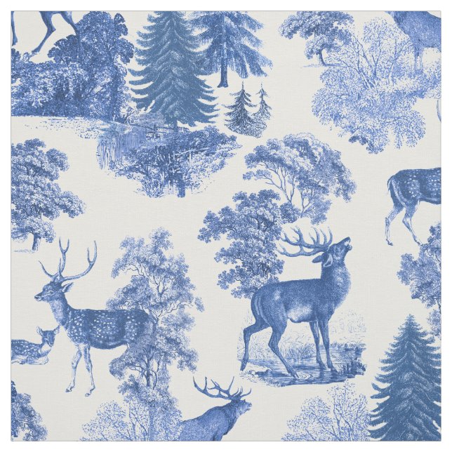 Elegantes Vintages Blaues Tal Hirschwald Stoff (Muster)