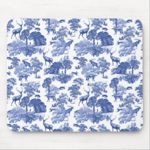 Elegantes Vintages Blue Deer Fox Country Toile Mousepad