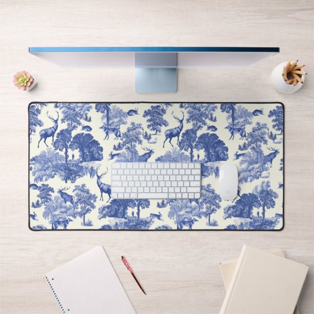 Elegantes Vintages Blue Deer Fox Country Toile Schreibtischunterlage (Büro 1)