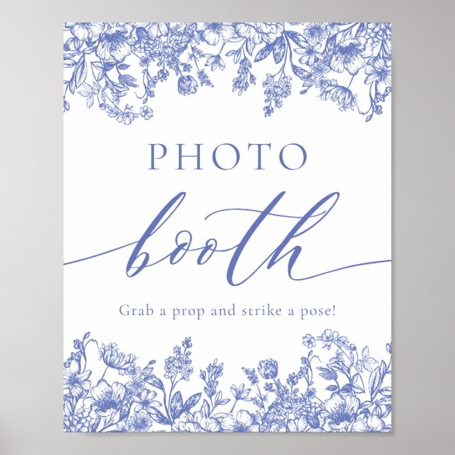 Elegantes Vintages Blue Floral Foto Auszeichnung Poster (Vorne)