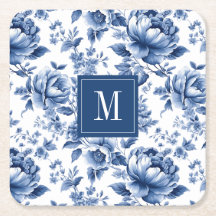 Elegantes Vintages Blue Floral Monogramm