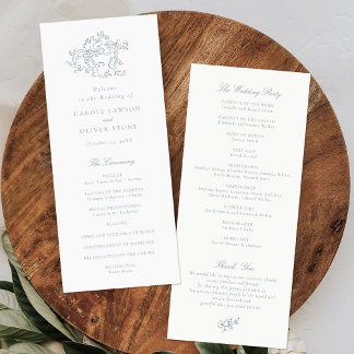 Elegantes Vintages Blue Script-Hochzeitsprogramm Programm