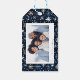 Elegantes Vintages Blue Snowflakes Foto Geschenkanhänger