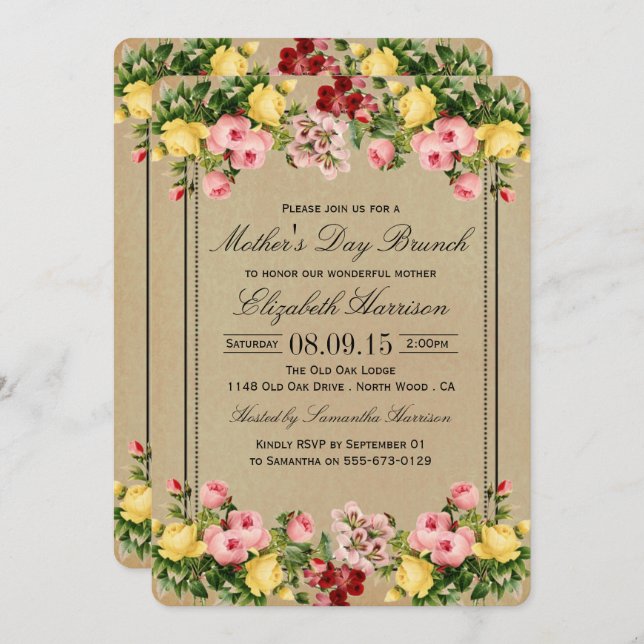 Elegantes Vintages Blumenfest Einladung (Vorne/Hinten)