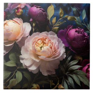 Elegantes Vintages Blumengemälde Fliese