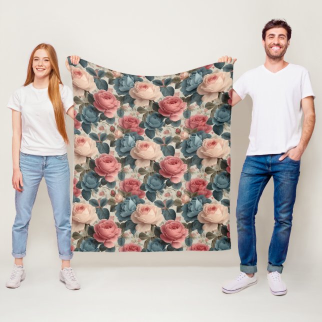 Elegantes Vintages Blumenmuster mit Rose Fleecedecke (Beispiel)