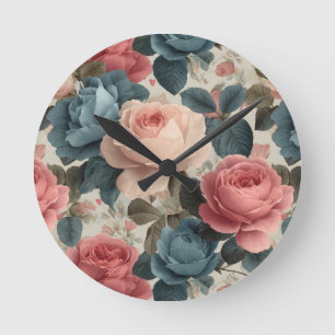 Elegantes Vintages Blumenmuster mit Rose Runde Wanduhr