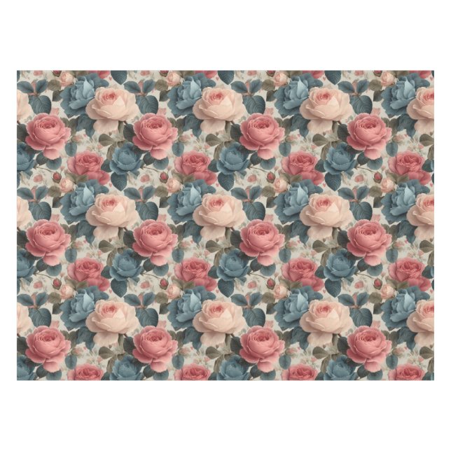 Elegantes Vintages Blumenmuster mit Rose Tischdecke (Vorderseite (Horizontal))