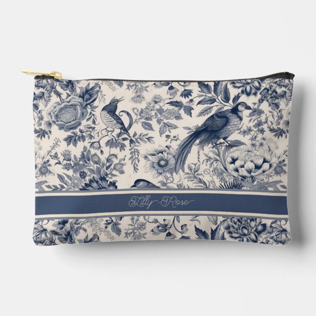 Elegantes Vintages Blumenmuster, Toile de Jouy Zubehörtasche (Vorderseite)