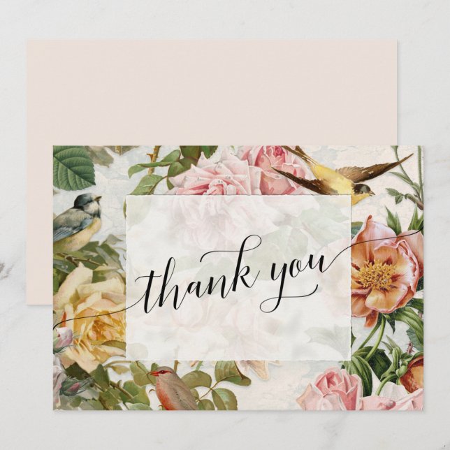 Elegantes Vintages Blumenrosa-Drehbuch Vielen Dank Dankeskarte (Vorne/Hinten)