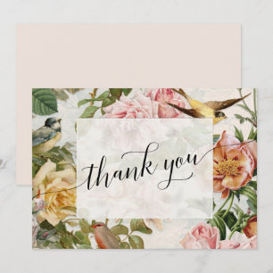 Elegantes Vintages Blumenrosa-Drehbuch Vielen Dank Dankeskarte