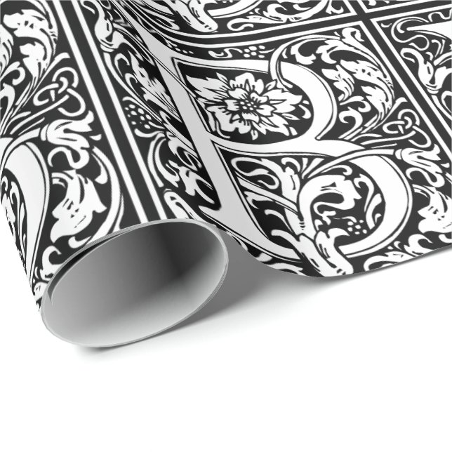 Elegantes Vintages Blumenschreiben B Monogramm Geschenkpapier (Rolleneckpunkt)