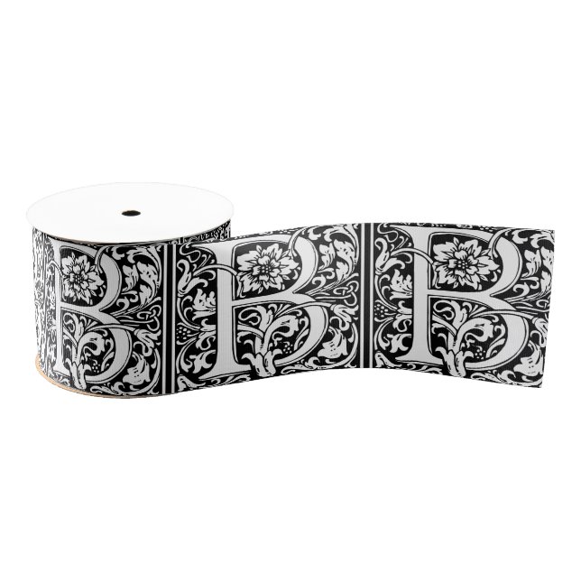 Elegantes Vintages Blumenschreiben B Monogramm Ripsband (Spule)