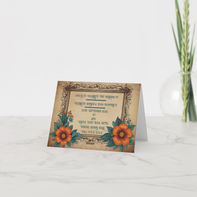 Elegantes Vintages Blumenzitat Einladung (Rückseite)