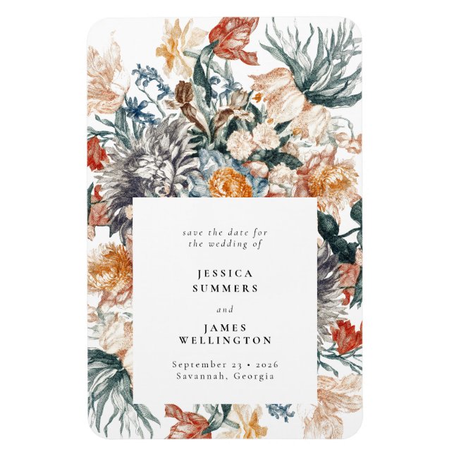 Elegantes Vintages Botanisches Blumendatum Gerette Magnet (Vertikal)