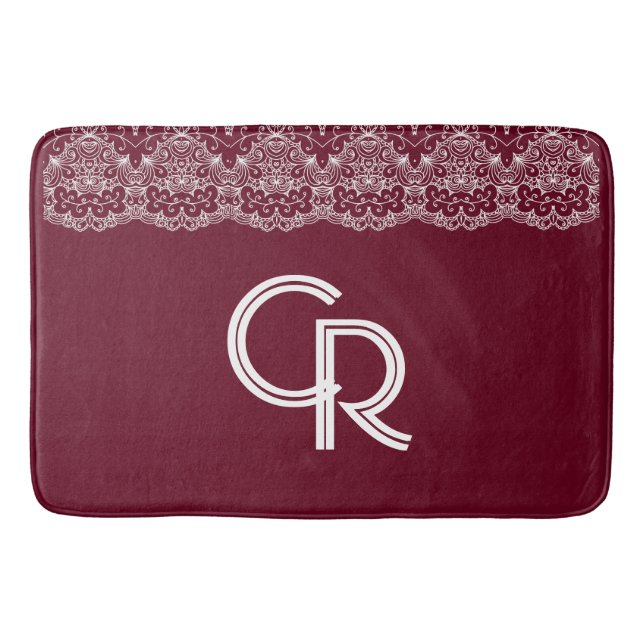 Elegantes Vintages Burgundy Maroon White Lace Badematte (Vorderseite)