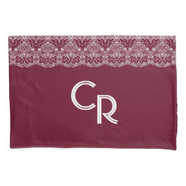 Elegantes Vintages Burgundy Maroon White Lace Kissenbezug