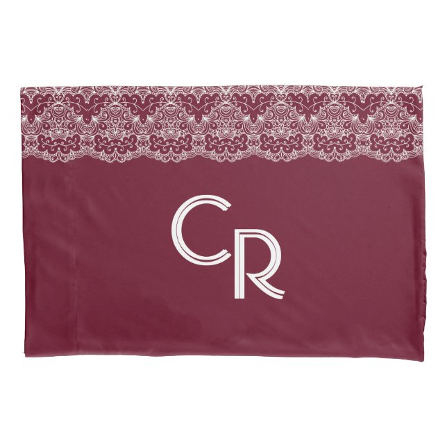 Elegantes Vintages Burgundy Maroon White Lace Kissenbezug (Vorderseite)