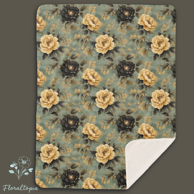 Elegantes Vintages Cream & Black Rose Blumenmuster Sherpadecke (Von Creator hochgeladen)