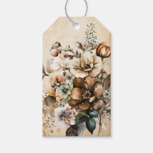 Elegantes Vintages Cream & Brown Boho Floral Bouqu Geschenkanhänger