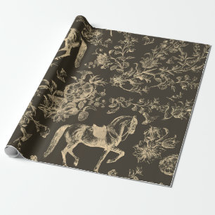 Elegantes Vintages Cream Brown Horse Floral Muster Geschenkpapier