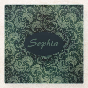 Elegantes Vintages Damastenblumenmuster Glasuntersetzer