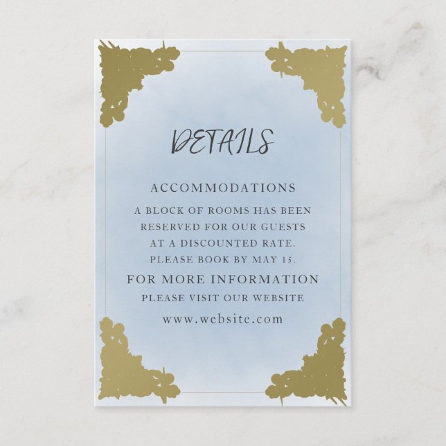 Elegantes Vintages Dusty Blue Gold Begleitkarte (Vorderseite)