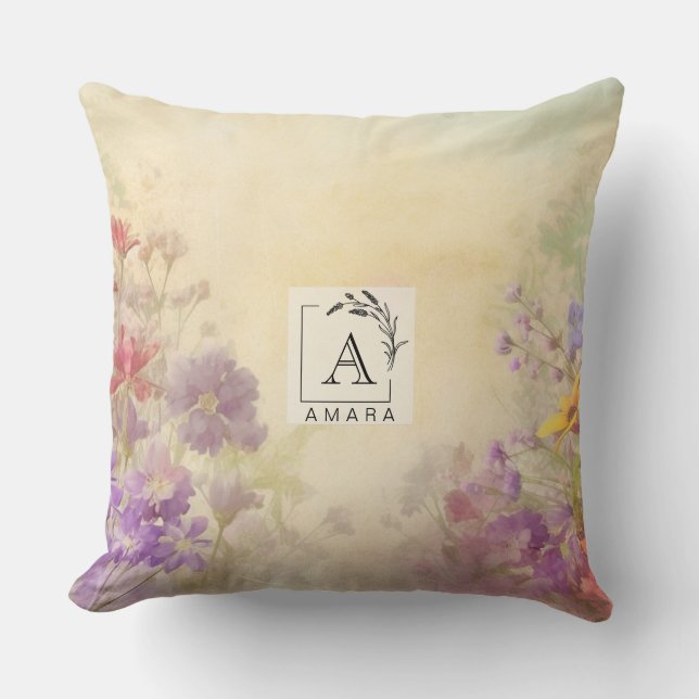 Elegantes Vintages Floral Monogramm Pillow Kissen (Vorderseite)