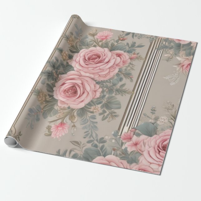 Elegantes Vintages florales Shabby Chic Geschenkpapier (Ungerollt)