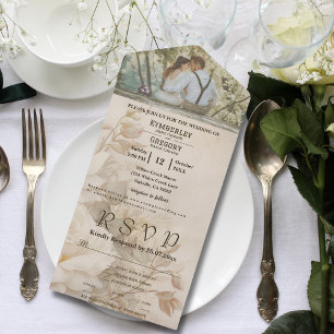 Elegantes Vintages Foto mit weißer Rose All In One Einladung