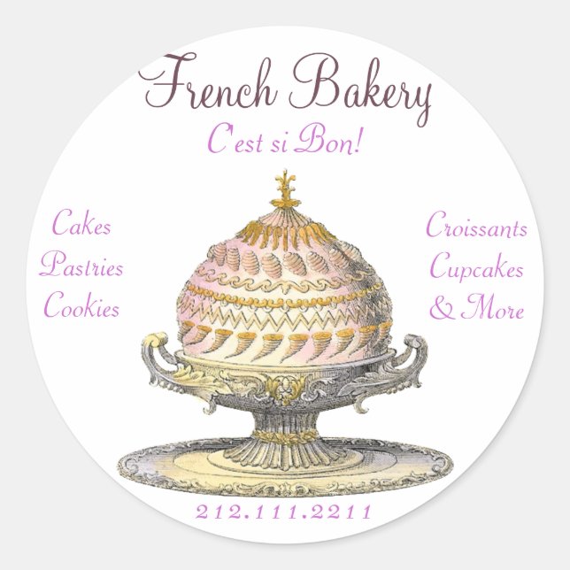 Elegantes Vintages französisches Gebäck: Bäckerei, Runder Aufkleber (Vorderseite)