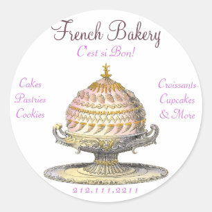 Elegantes Vintages französisches Gebäck: Bäckerei, Runder Aufkleber